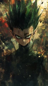 Intense anime protagonist under painterly explosive light burst