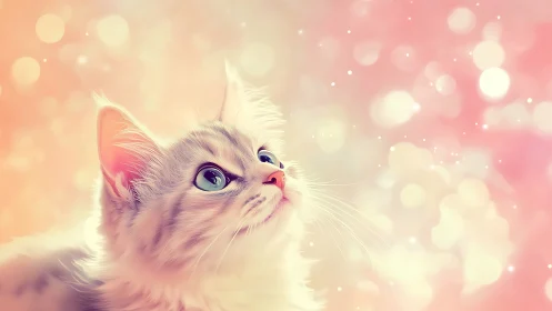 Feline subject with upward gaze rendered in soft tones