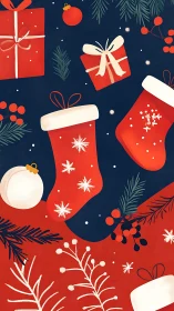Christmas stockings and gifts arranged on contrasting background