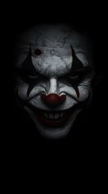 Sinister clown portrait in stark low‑key lighting study.