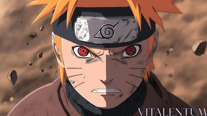 Fierce orange‑haired ninja locked in a storm of resolve.