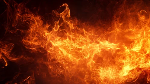 Intense Orange Flames on Black Background, Abstract Fiery Style.