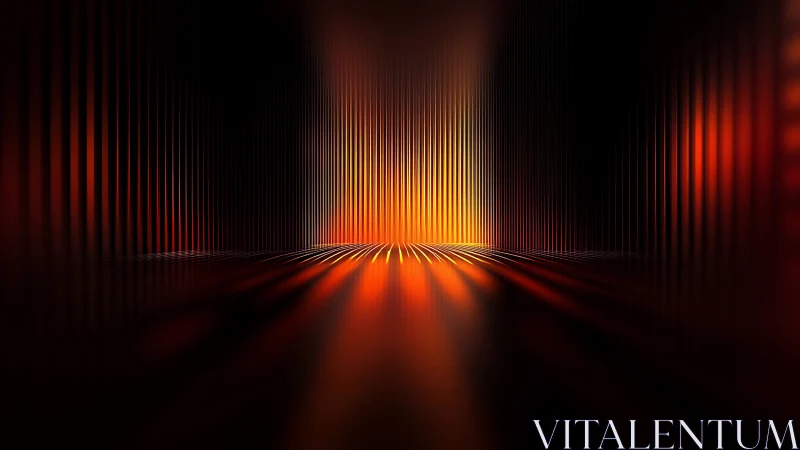 Luminous vertical beams rise from a dark reflective chamber.