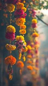Cascading Flower Chains: Golden Blooms & Magenta Dreams.