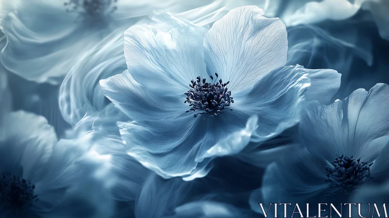 Ethereal Blue Anemones Dancing in Soft Motion.