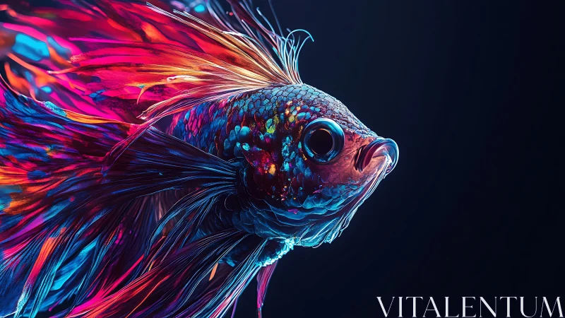 3D neon betta portrait with dynamic flowing fins and bokeh background.