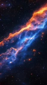 Fiery blue nebula stream glows across a star-strewn cosmos