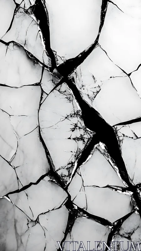 Shattered glass fractures form stark monochrome tension field.