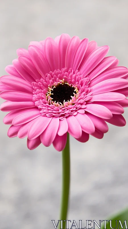 Photorealistic macro portrait of pink gerbera daisy bloom.