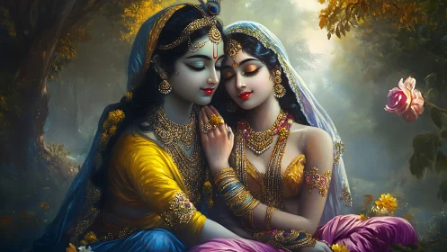 Two Divine Souls Intertwined In Golden Ethereal Splendor