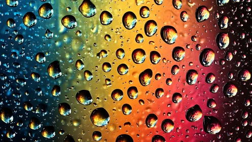 Water droplets on multicolor gradient surface background.