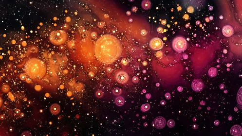 Galactic bubble carnival swirling in amber and neon plum.