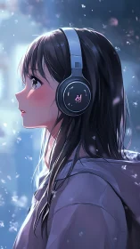 Side-profile anime portrait isolates subject in soft winter light
