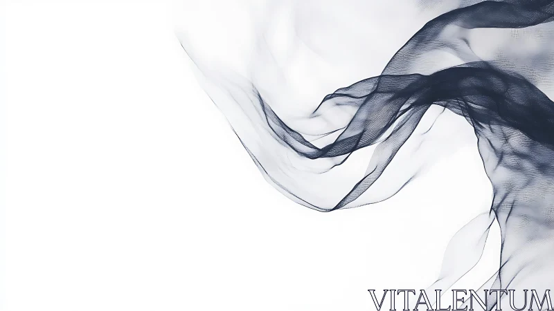 Minimalist Flowing Black Mesh on White Background, Abstract Art.