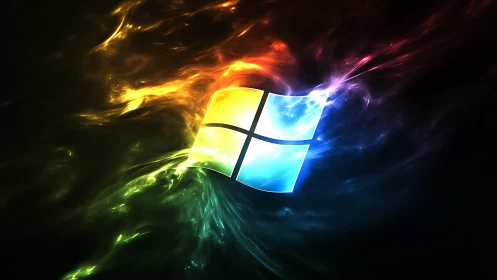 Vibrant Windows logo glows amid swirling cosmic light
