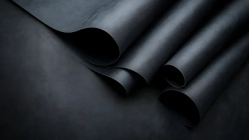 Minimalist dark rolled sheets in abstract geometric arrangement.