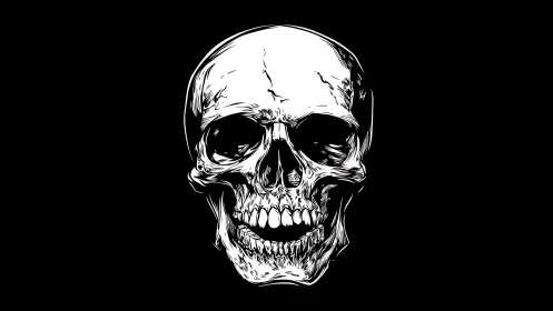 Frontal human skull illustration on uniform black background.