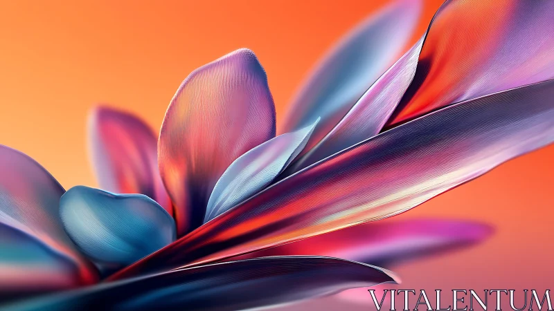 Iridescent petals unfold against a warm sunset gradient backdrop