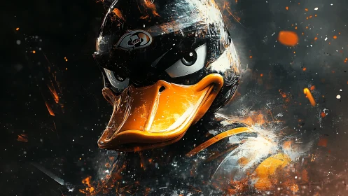 Aggressive duck mascot rendered in high-contrast digital painting