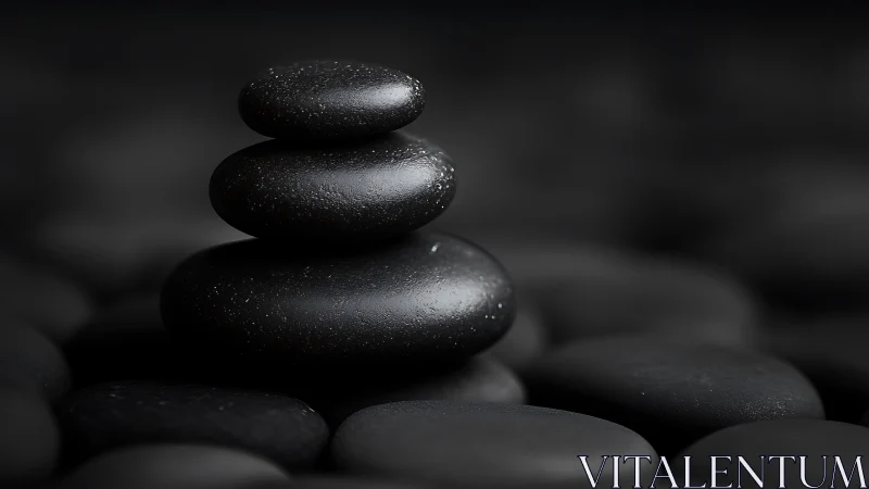 Macro study of stacked basalt pebbles in controlled low key lighting.