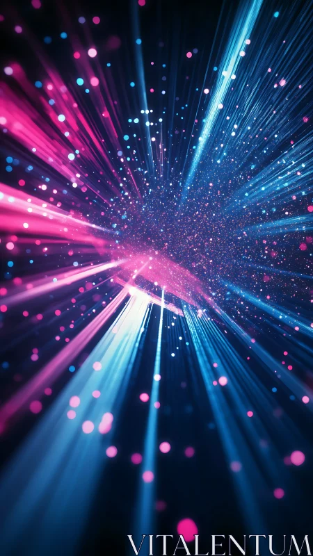 Neon magenta and cyan volumetric light streaks in deep space