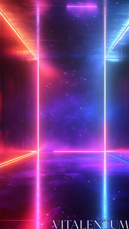 Neon corridor to nowhere humming with chromatic starlight.