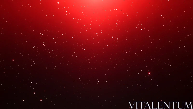 Crimson starlit void drifting beneath a glowing cosmic dawn.