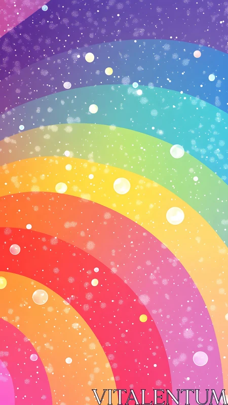 Vibrant rainbow arcs with glowing bokeh and sparkle overlay.