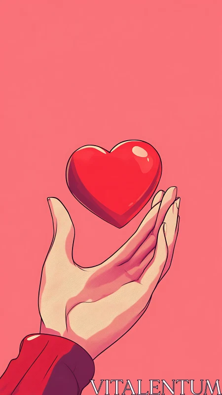 Hand Holding Red Heart Shape Against Pink Background