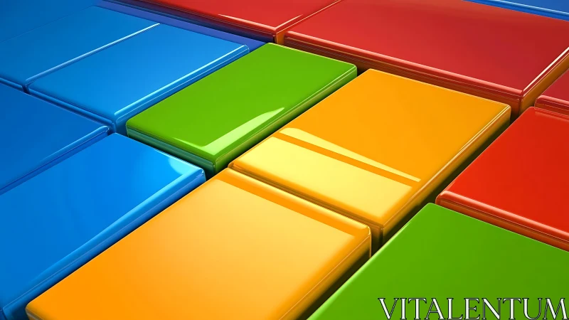 Glossy primary color tiles form bold geometric grid.