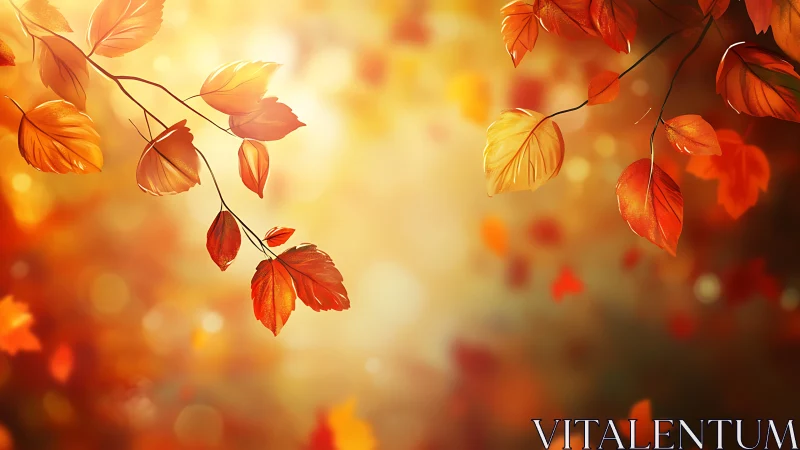 Autumn foliage glows against diffuse golden bokeh background
