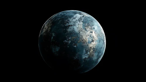 Frozen twilight planet hums quietly in the velvet dark