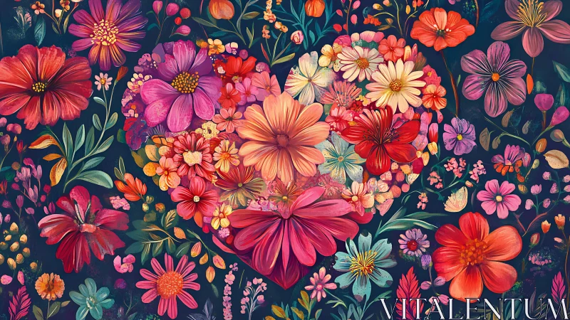 Vibrant Dense Floral Pattern on Dark Navy Background.