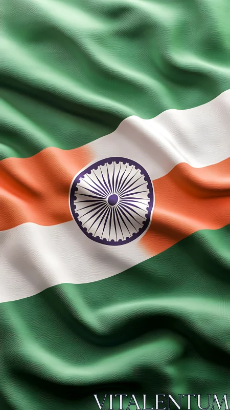 High-detail fabric rendering of Indian tricolor with embossed Ashoka Chakra