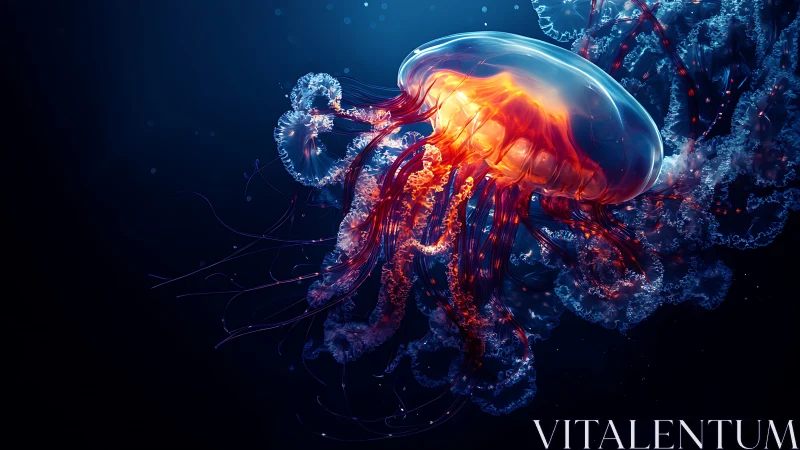 Glowing jellyfish drifting through a deep cosmic ocean.