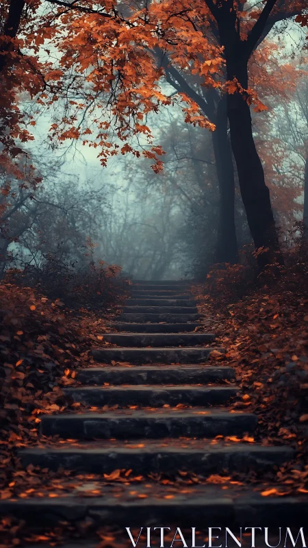 Autumn Steps Through Mist Forest Path