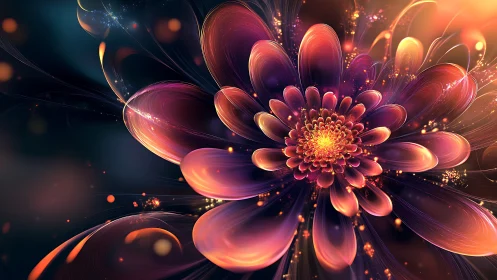 Digital fractal flower with glowing layered petals.