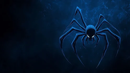 Midnight blue spider spirit with glowing watchful eyes.