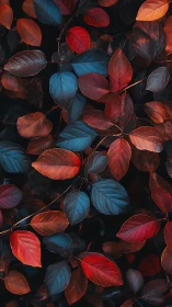 Crimson and teal foliage in dramatic low key lighting.