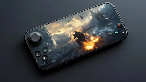 Gaming Handheld Device Displays Epic Action Combat Scene