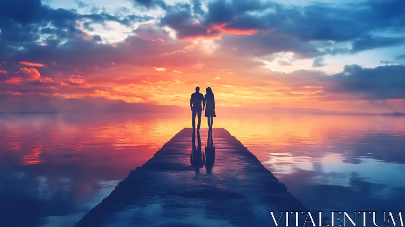 Two Hearts Stand Together Under Sunset's Golden Glow.