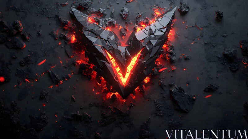 Cracked Volcanic V Symbol with Glowing Lava, Digital Art Style. Cracked Volcanic V Symbol with Glowing Lava, Digital Art Style.