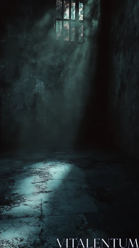 Dungeon cell illuminated by cold, narrow window light.