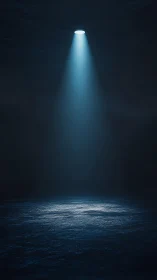 Single cold spotlight cuts darkness in empty space