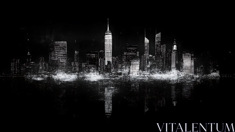 Monochrome skyline rendered as high-contrast reflective city vector