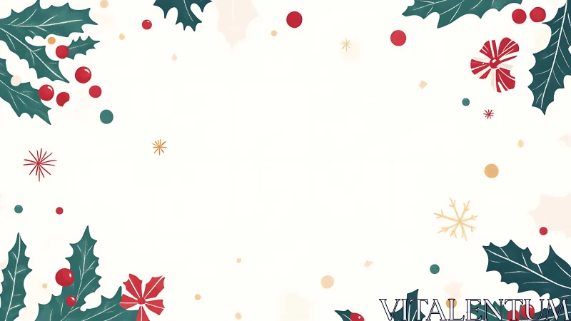 Holly sprigs quietly frame a winter-bright festive stage