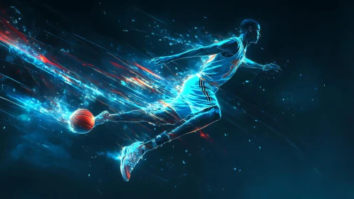 Electric court sprint with a glowing futuristic baller.