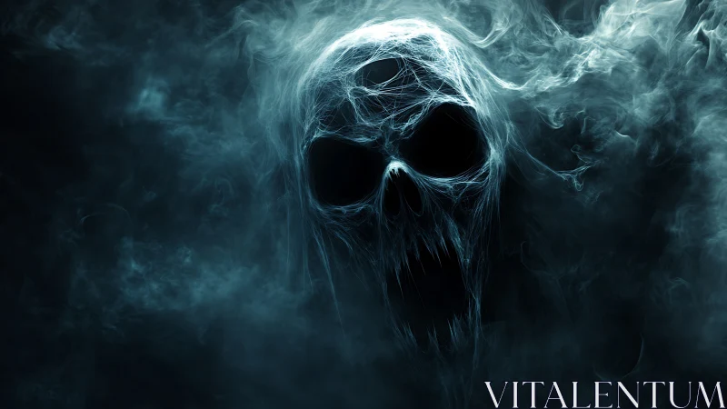 Skull shaped wraith emerging from swirling blue smoke.