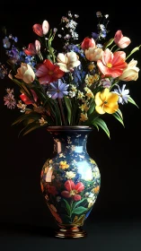 Porcelain Reverie: Luminous Blooms Cascade from Ornate Vessel