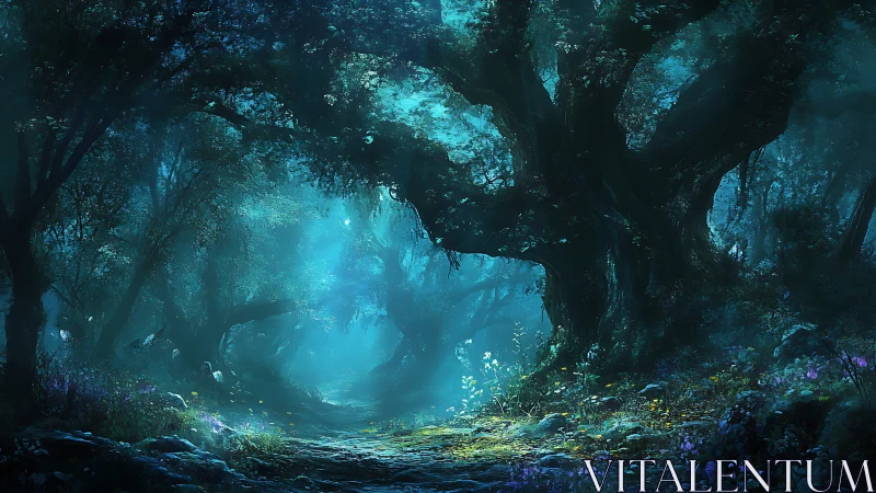 Bioluminescent Forest Cave with Ethereal Blue Light